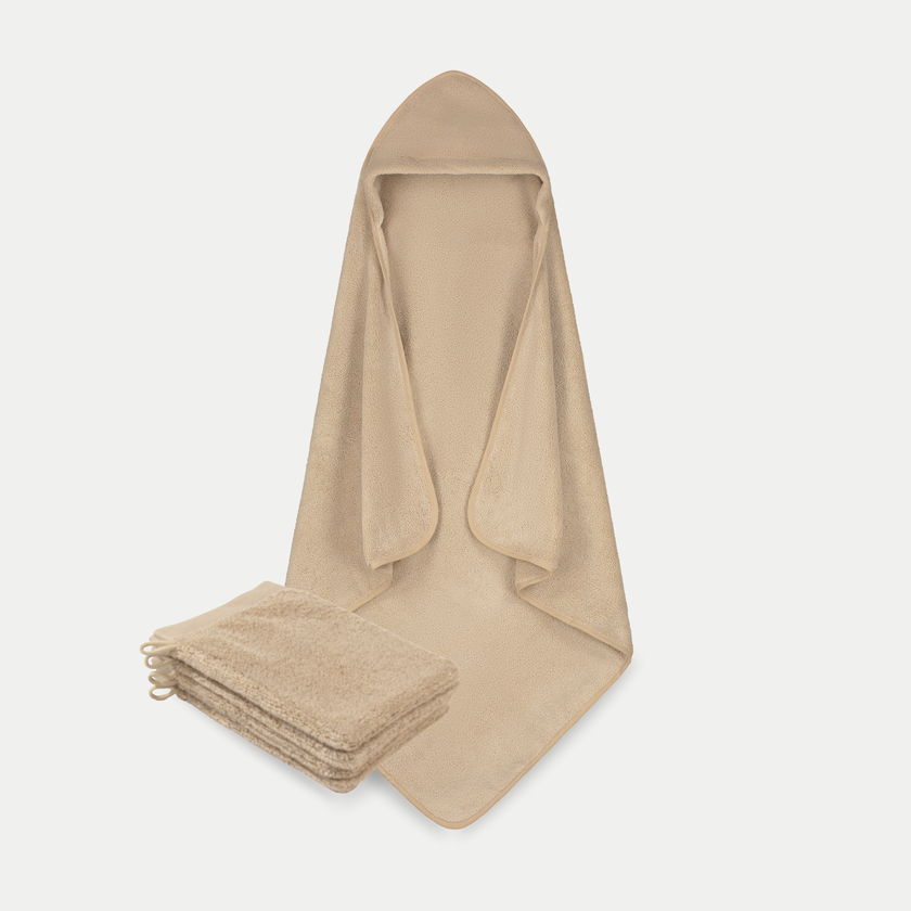 Baby Bath Cape Latte + Washcloths Latte