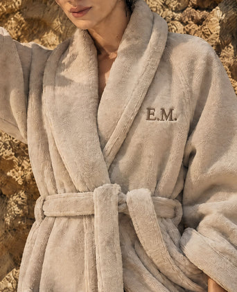 Bathrobe zero-twist cotton with embroidery | Latte Bathrobe zero-twist cotton with embroidery | Latte