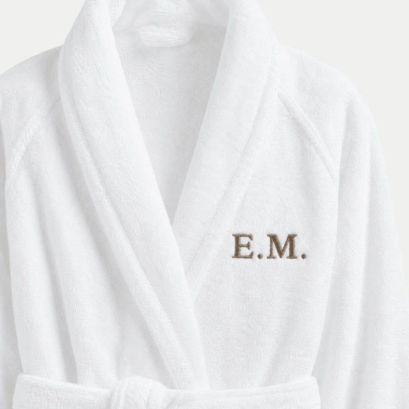 Bathrobe zero-twist cotton with embroidery | White