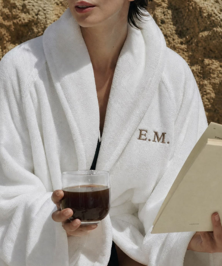 Bathrobe zero-twist cotton with embroidery | White