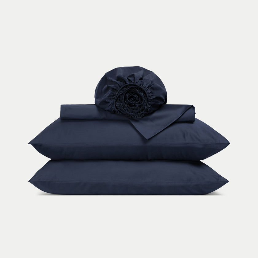 Duvet Cover Set & Fitted Sheet Sateen | Harbour Blue