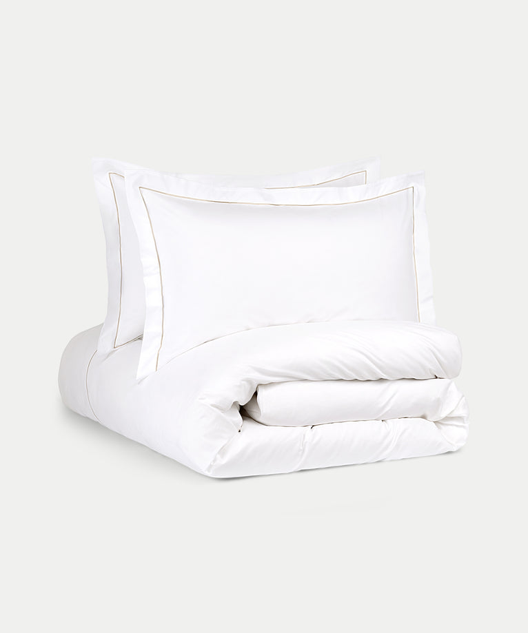 Duvet Cover Set Egyptian Cotton Percale 400TC | Carmel White