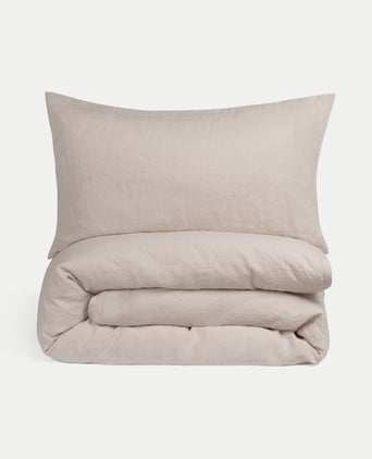 Duvet Cover Set & Fitted Sheet Washed Linen | Oat Duvet Cover Set & Fitted Sheet Washed Linen | Oat