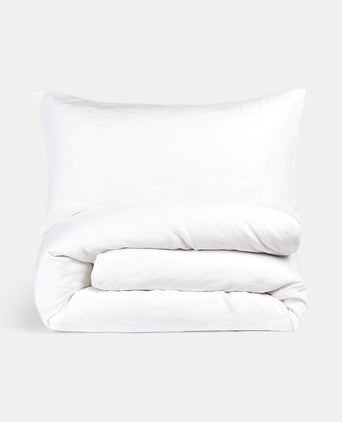 Duvet Cover Set & Fitted Sheet Washed Linen | White Duvet Cover Set & Fitted Sheet Washed Linen | White