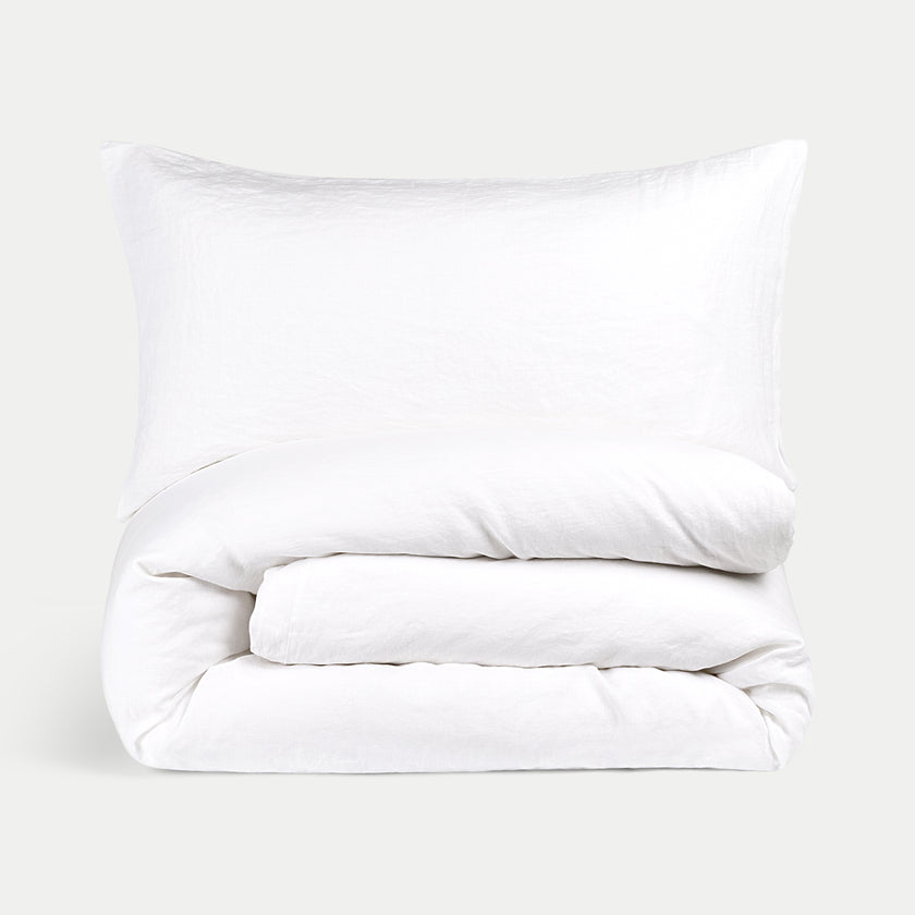 Duvet Cover Set & Fitted Sheet Washed Linen | White