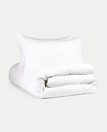 Duvet Cover Set & Fitted Sheet Washed Linen | White Duvet Cover Set & Fitted Sheet Washed Linen | White