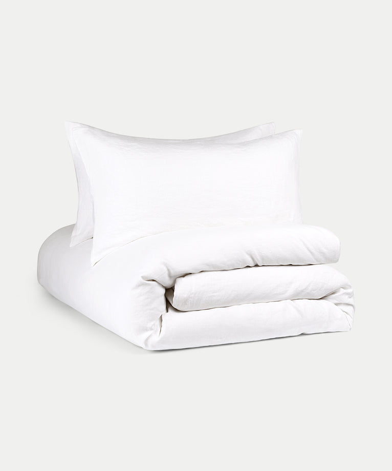 Duvet Cover Set & Fitted Sheet Washed Linen | White