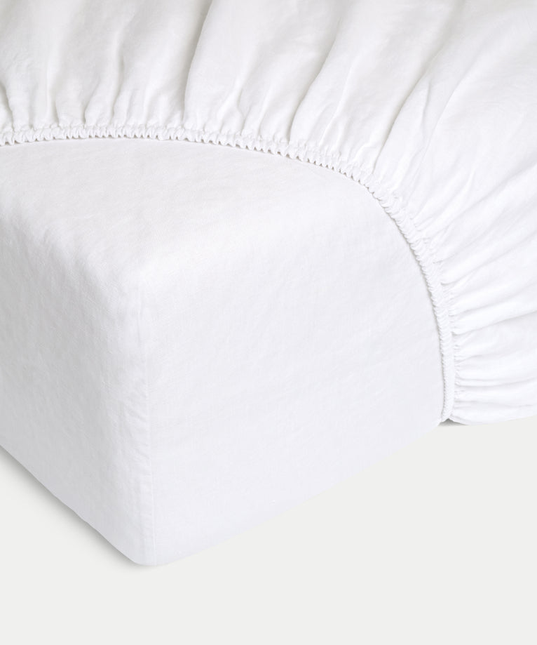 Fitted Sheet 100% Washed Linen | White