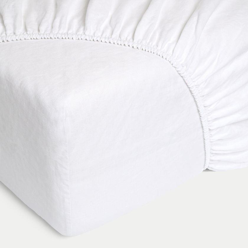 Fitted Sheet 100% Washed Linen | White