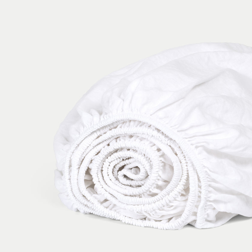 Fitted Sheet 100% Washed Linen | White