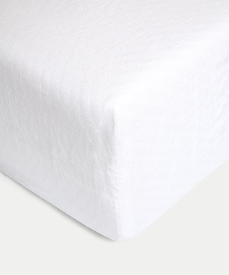 Fitted Sheet 100% Washed Linen | White