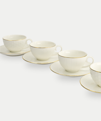 Tokyo Design Studio – Nippon White Gold Rim Star Lines Cup & Saucer Set (8-piece) Tokyo Design Studio – Nippon White Gold Rim Star Lines Cup & Saucer Set (8-piece)