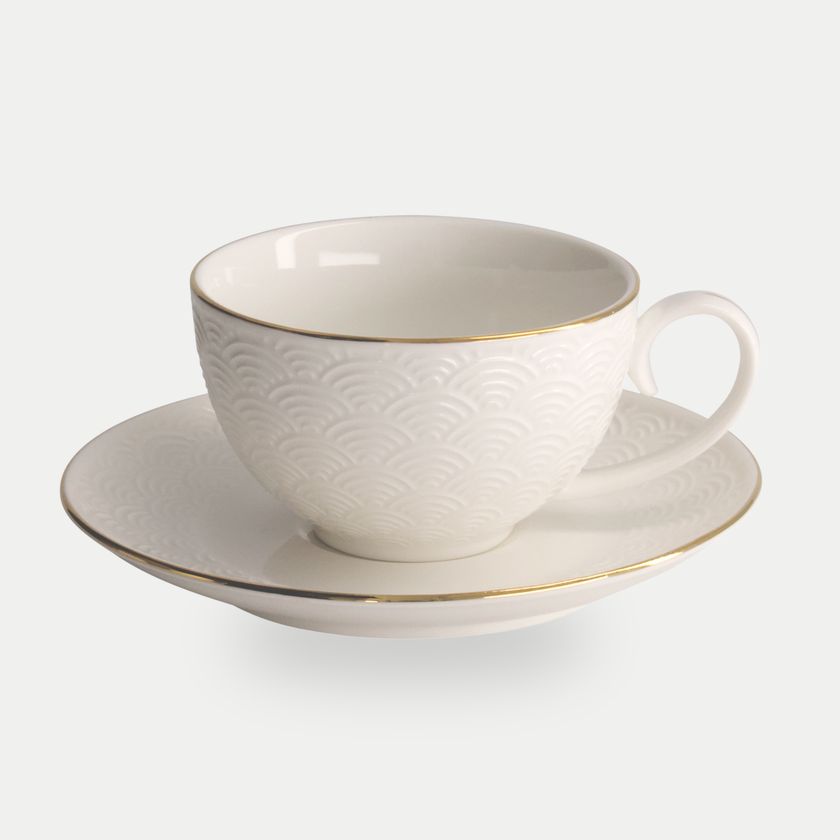 Tokyo Design Studio – Nippon White Gold Rim Star Lines Cup & Saucer Set (8-piece)