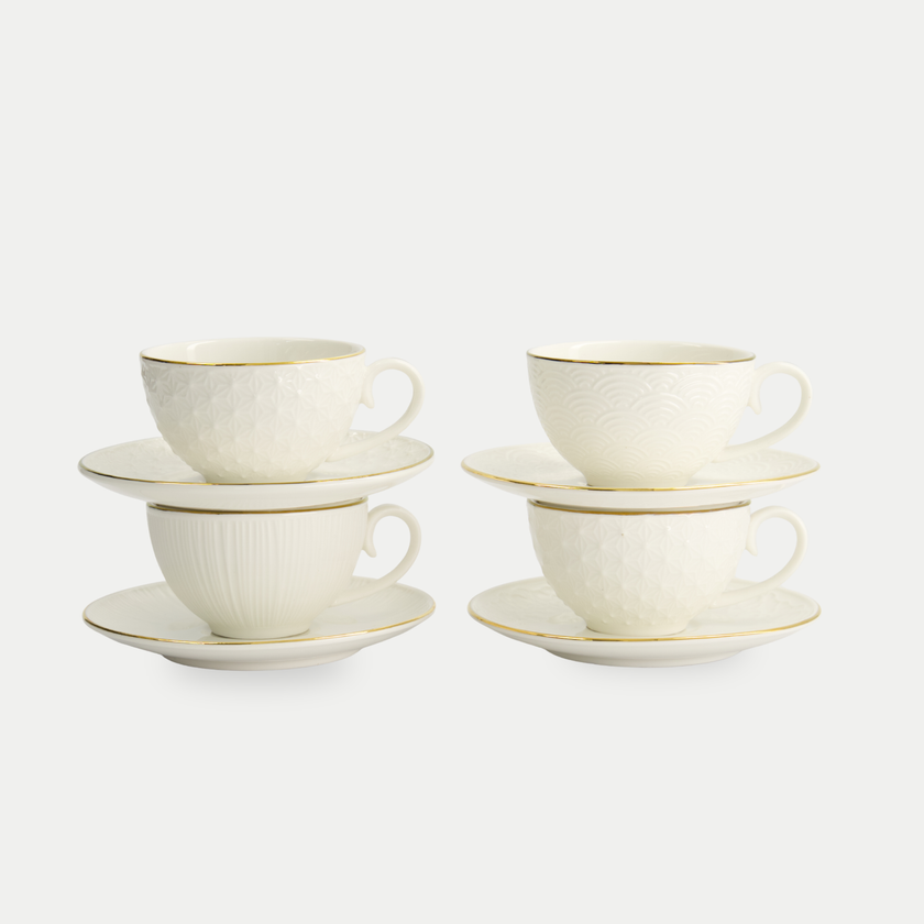 Tokyo Design Studio – Nippon White Gold Rim Star Lines Cup & Saucer Set (8-piece)