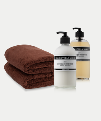 2x Guest Towels Chestnut + Marie-Stella-Maris Hand Soap & Hand Lotion Courage des Bois