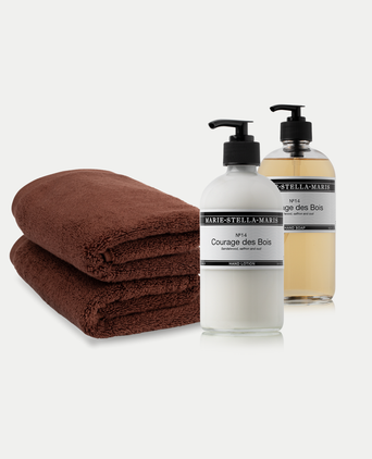 2x Guest Towels Chestnut + Marie-Stella-Maris Hand Soap & Hand Lotion Courage des Bois