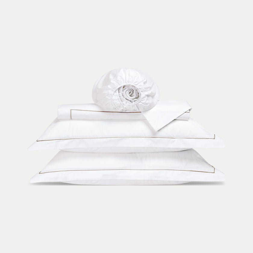 Duvet Cover Set + Fitted Sheet Egyptian Cotton Percale | Carmel White
