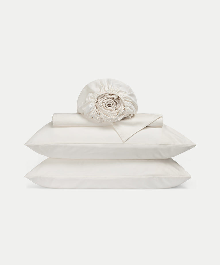 Duvet Cover Set + Fitted Sheet Egyptian Cotton Sateen | Cream