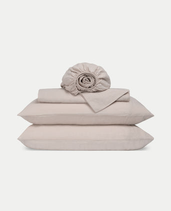 Duvet Cover Set & Fitted Sheet Washed Linen | Oat