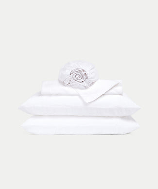 Duvet Cover Set & Fitted Sheet Washed Linen | White