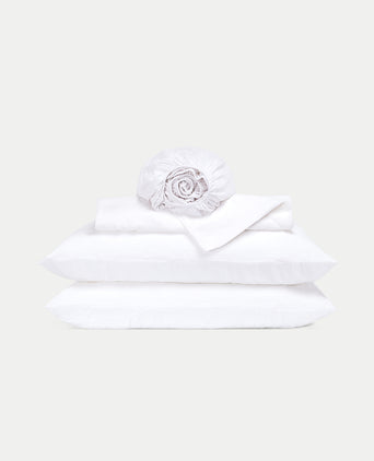 Duvet Cover Set & Fitted Sheet Washed Linen | White