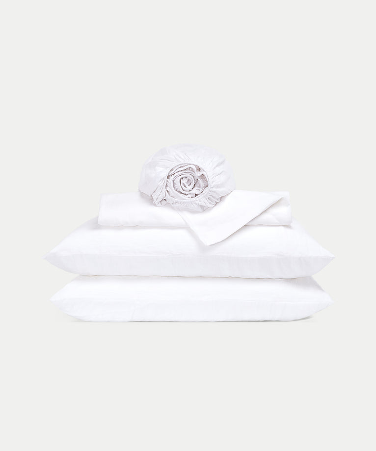 Duvet Cover Set & Fitted Sheet Washed Linen | White