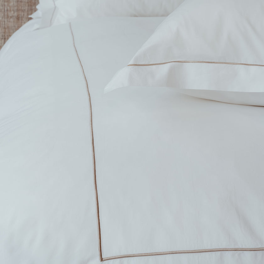 Duvet Cover Set + Fitted Sheet Egyptian Cotton Percale | Carmel White
