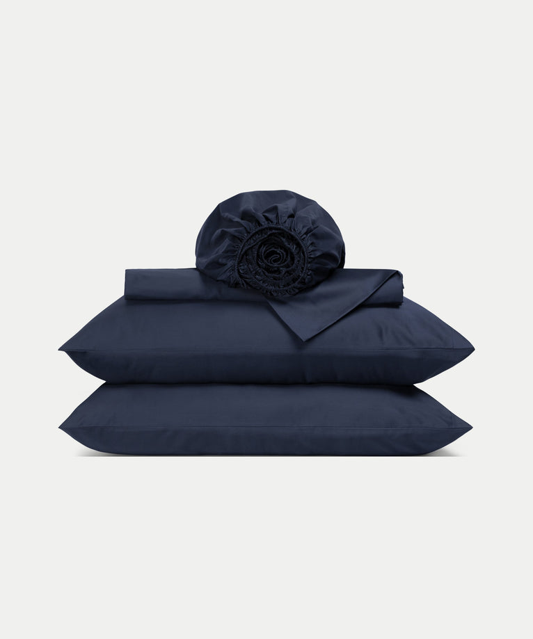 Duvet Cover Set & Fitted Sheet Sateen | Harbour Blue