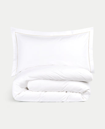 Duvet Cover Set & Fitted Sheet Egyptian Cotton Percale | Carmel White