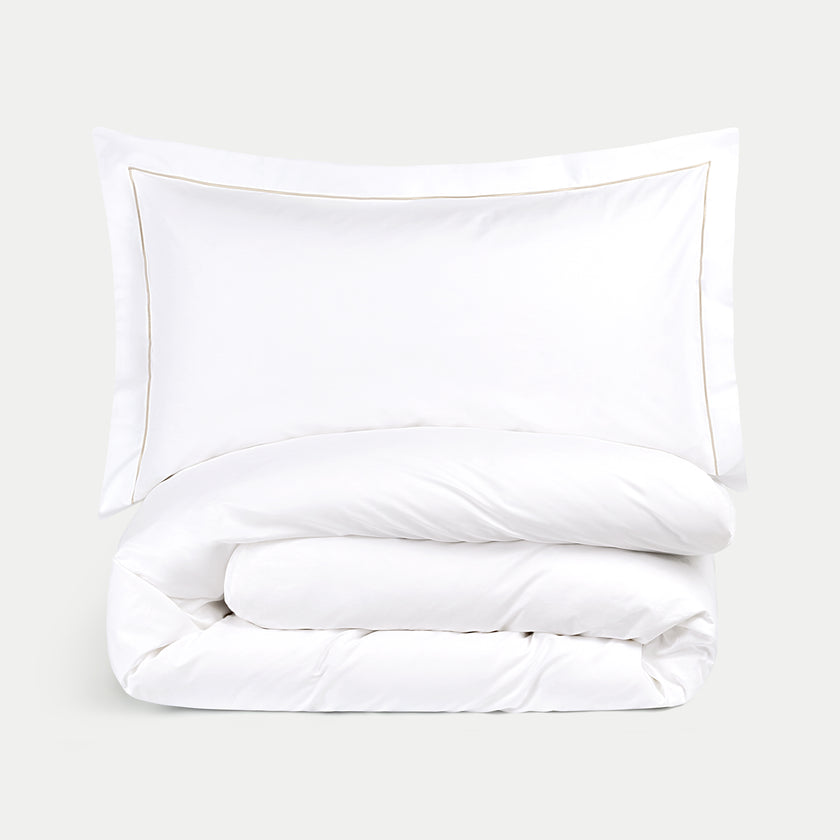 Duvet Cover Set + Fitted Sheet Egyptian Cotton Percale | Carmel White