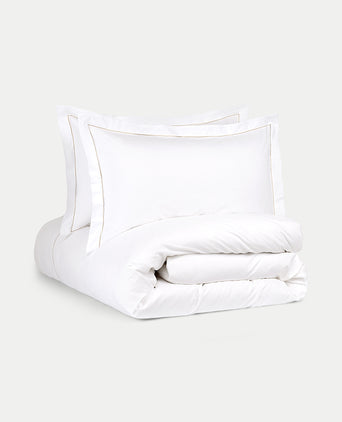 Duvet Cover Set & Fitted Sheet Egyptian Cotton Percale | Carmel White