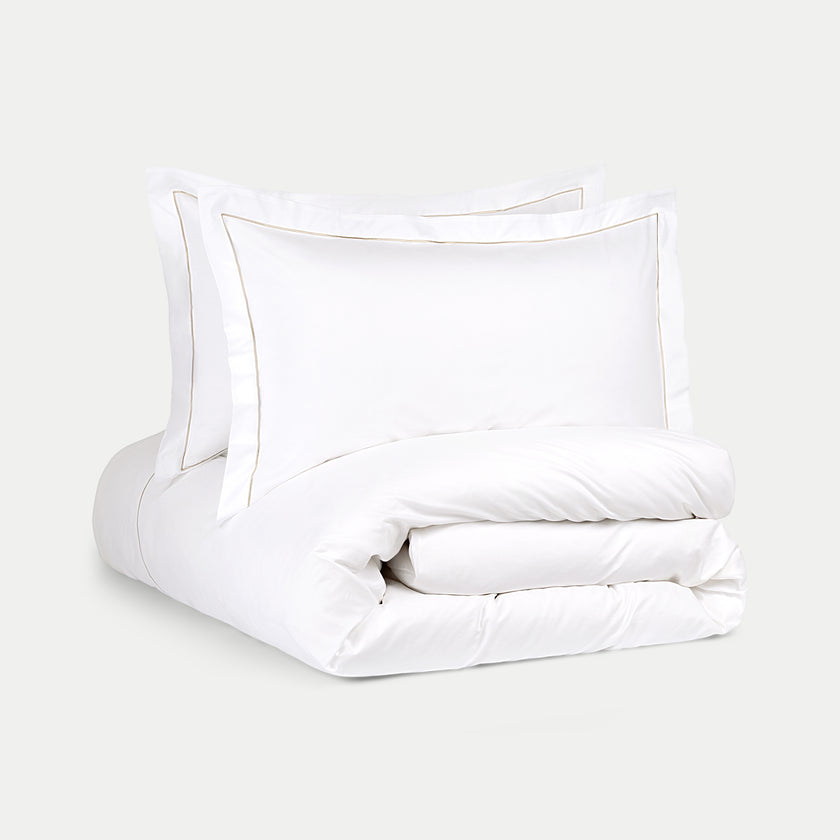 Duvet Cover Set + Fitted Sheet Egyptian Cotton Percale | Carmel White