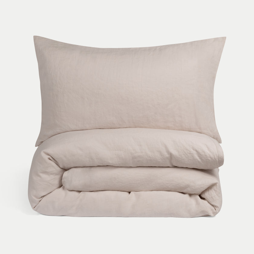 Duvet Cover Set & Fitted Sheet Washed Linen | Oat