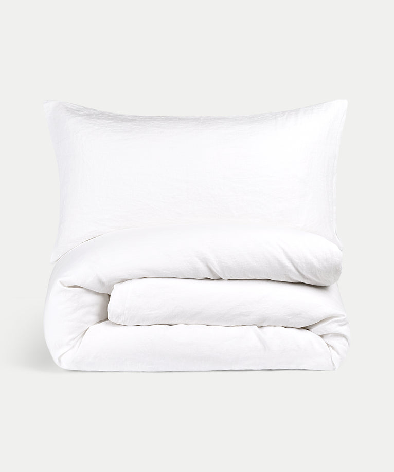 Duvet Cover Set & Fitted Sheet Washed Linen | White