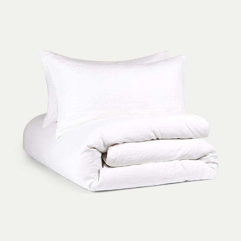 Duvet Cover Set & Fitted Sheet Washed Linen | White