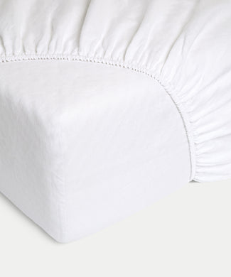 Fitted Sheet 100% Washed Linen | White