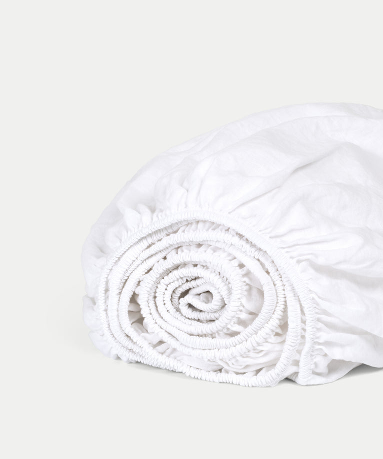 Fitted Sheet 100% Washed Linen | White