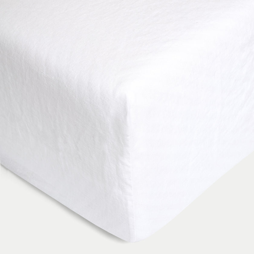 Duvet Cover Set & Fitted Sheet Washed Linen | White