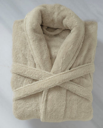 Folded bathrobe hotel quality in Pebble Beach, flat lay shot