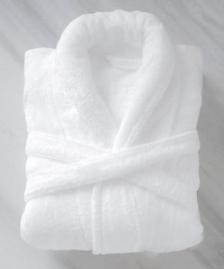 Folded bathrobe hotel quality in white, flat lay shot