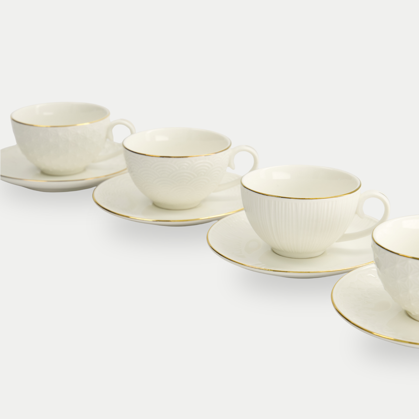Tokyo Design Studio – Nippon White Gold Rim Star Lines Cup & Saucer Set (8-piece)