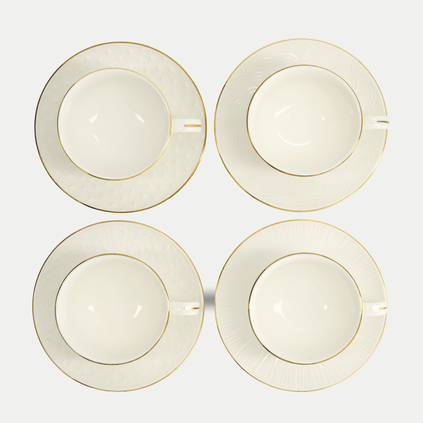 Tokyo Design Studio – Nippon White Gold Rim Star Lines Cup & Saucer Set (8-piece)