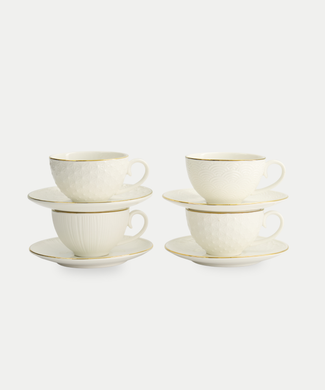 Tokyo Design Studio – Nippon White Gold Rim Star Lines Cup & Saucer Set (8-piece)