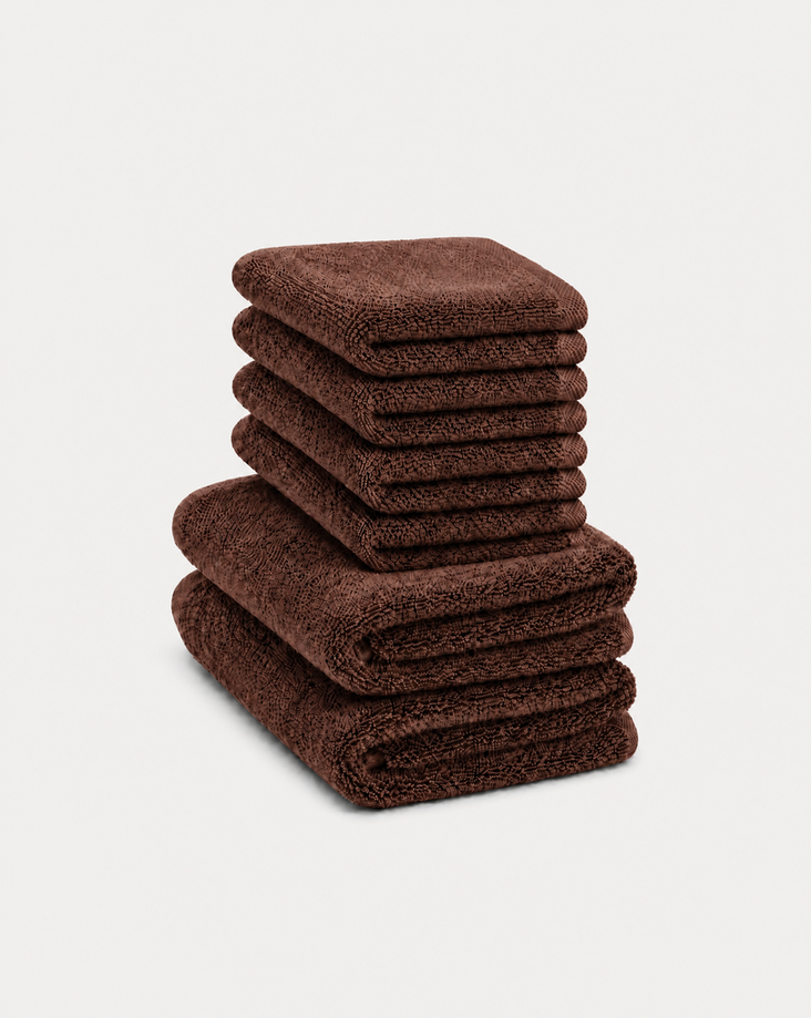 Guest towel zero-twist cotton 30x30 cm (4 pcs) + 40x60 cm (2 pcs) | Chestnut