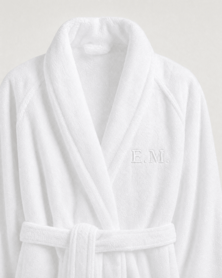 Bathrobe zero-twist cotton with embroidery | White