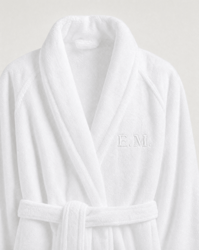 Bathrobe zero-twist cotton with embroidery | White